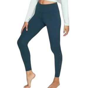 Athleta Laser Cut Salutation Leggings Tights with Pockets M Abyss Teal Green